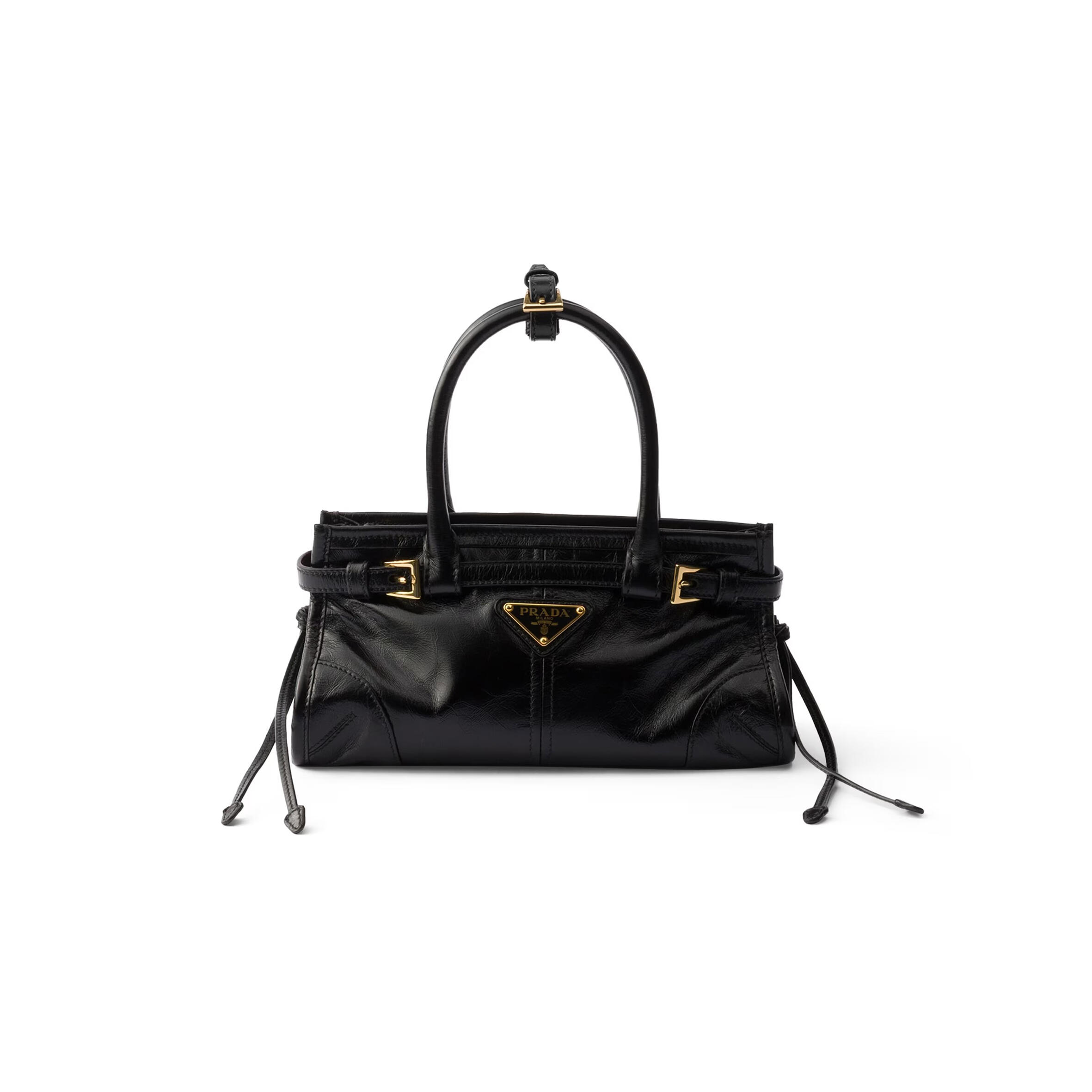 PRADA BLACK MINI LEATHER BONNIE TOP-HANDLE BAG 1BA486 (23.5*12*9cm)